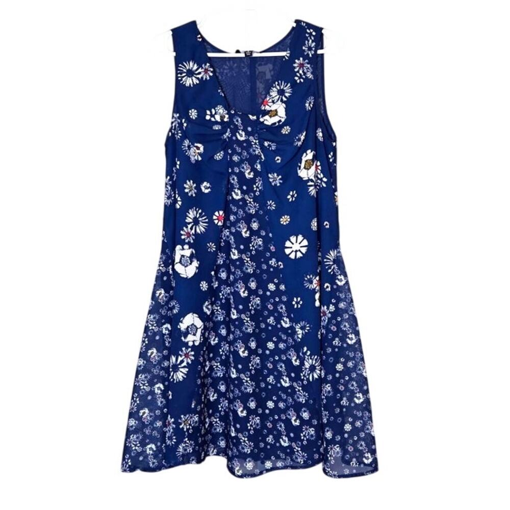 Gored Chiffon Panel Dress Sleeveless Blue Floral M Jason Wu machine washable